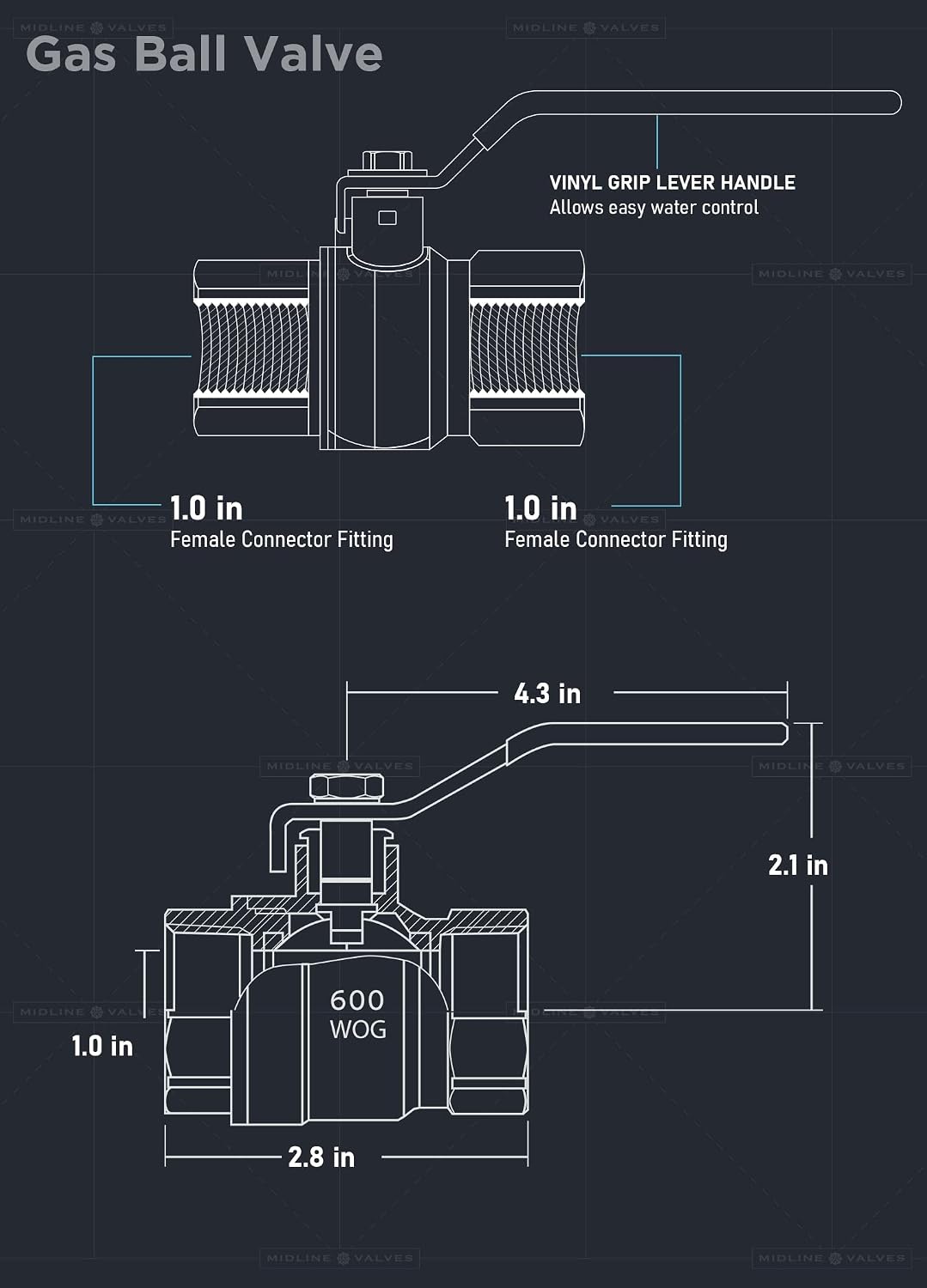 Midline Valve 822T223-NL Premium Full Port Ball Valve Brass, 1 in. FIP