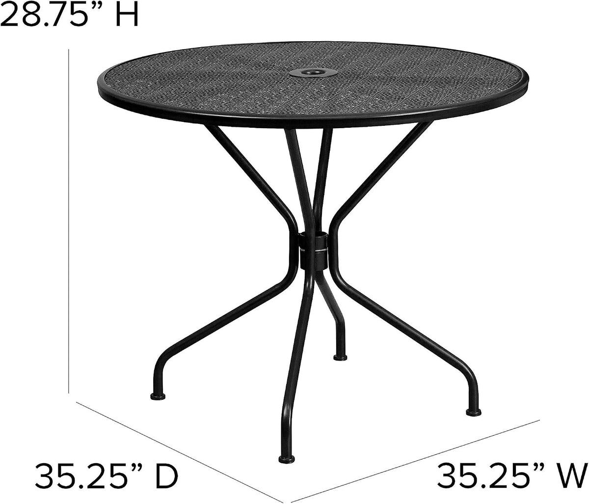 35.25" Round Patio Table with Umbrella Hole, Black