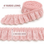 Cotton Eyelet Ruffle Trim 2''x 4 Yds for Sewing Pink