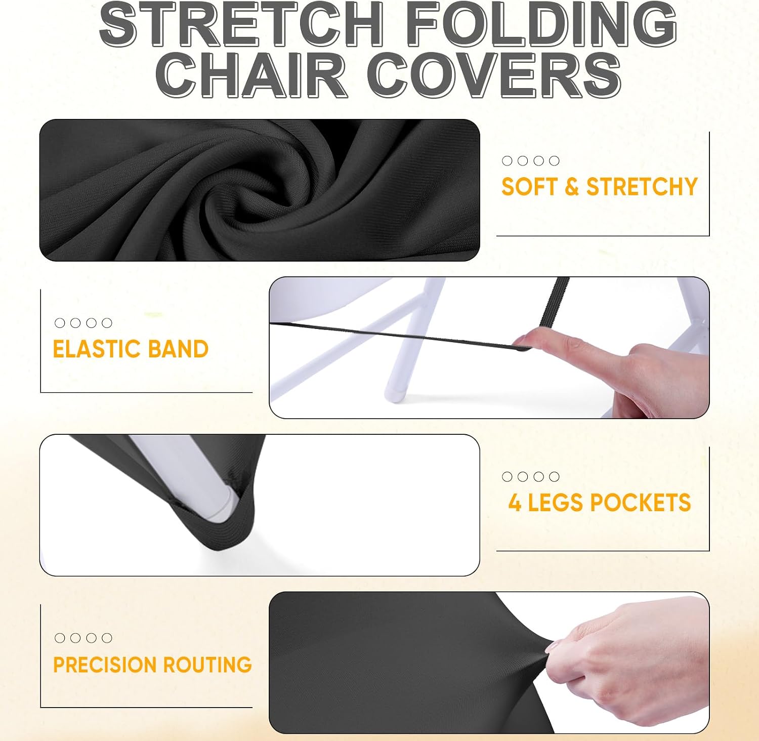 50 Pack Chair Covers and Sashes for Folding Chair, Black, Silver