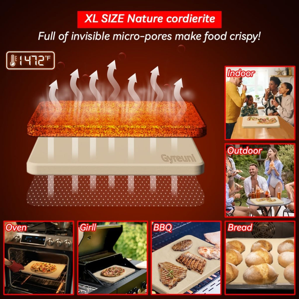 16'' Cordierite Pizza Stone for Oven and Grill with Pizza Peel Set