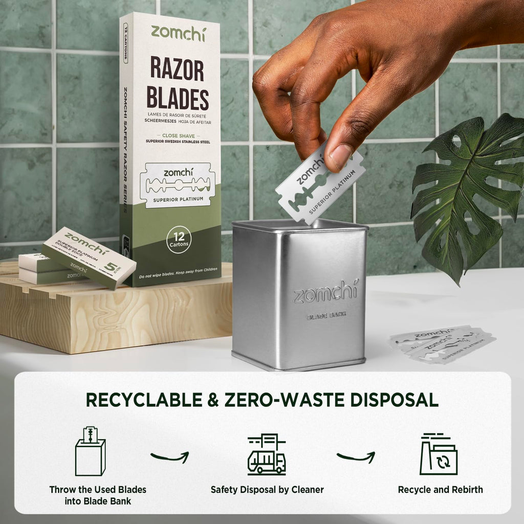 Double Edge Razor Blades, 60 Count Stainless Steel Refills | 60 individually wrapped blades, fits standard double