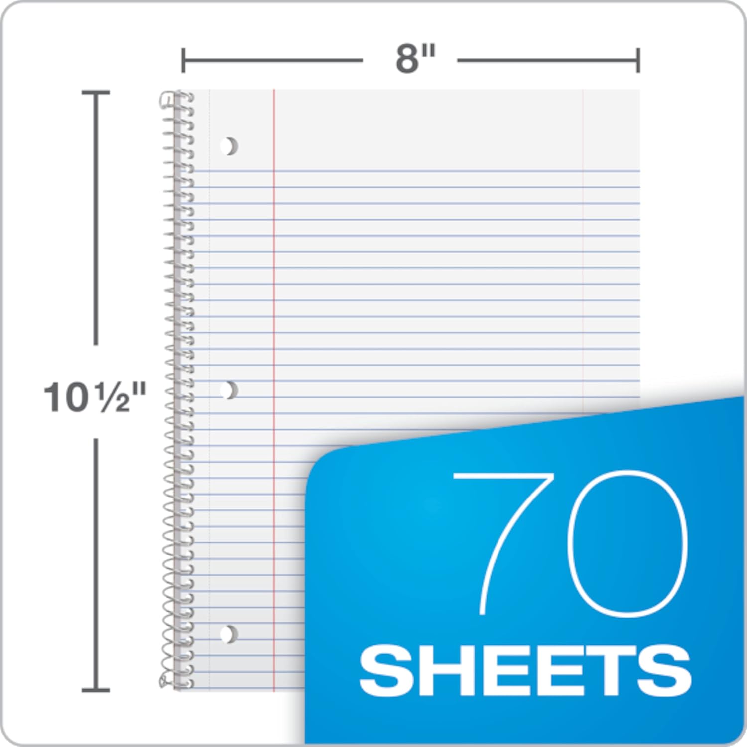 Spiral Notebook,1 Subject,College Ruled Paper,8 x 10-1/2 Inch,Color Assortment Design May Vary (65007),(Pack of 24)