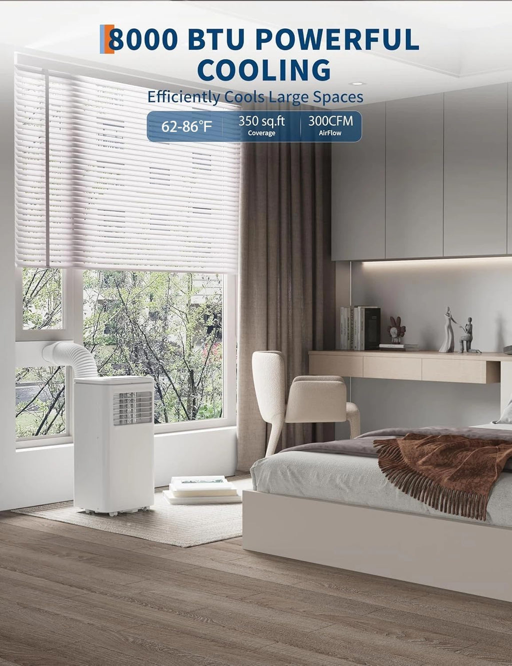 8,000 BTU AC Unit, 3-in-1 Portable Air Conditioner with Cooling, Dehumidifier & Fan for Rooms up to 350 sq.ft, Remote