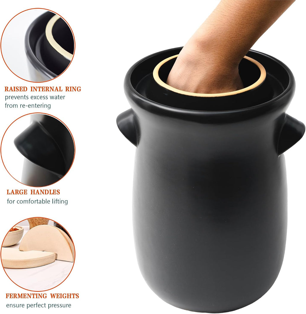 Fermentation Crock 3.8Liter/1 Gallon Stoneware Pot for Fermenting, Pickling Kimchi, Pickles, Vegetables, Kombucha
