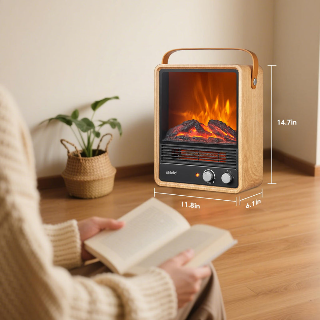 Electric Fireplace Heater, 3D Flame Effect & Sound (Oak)