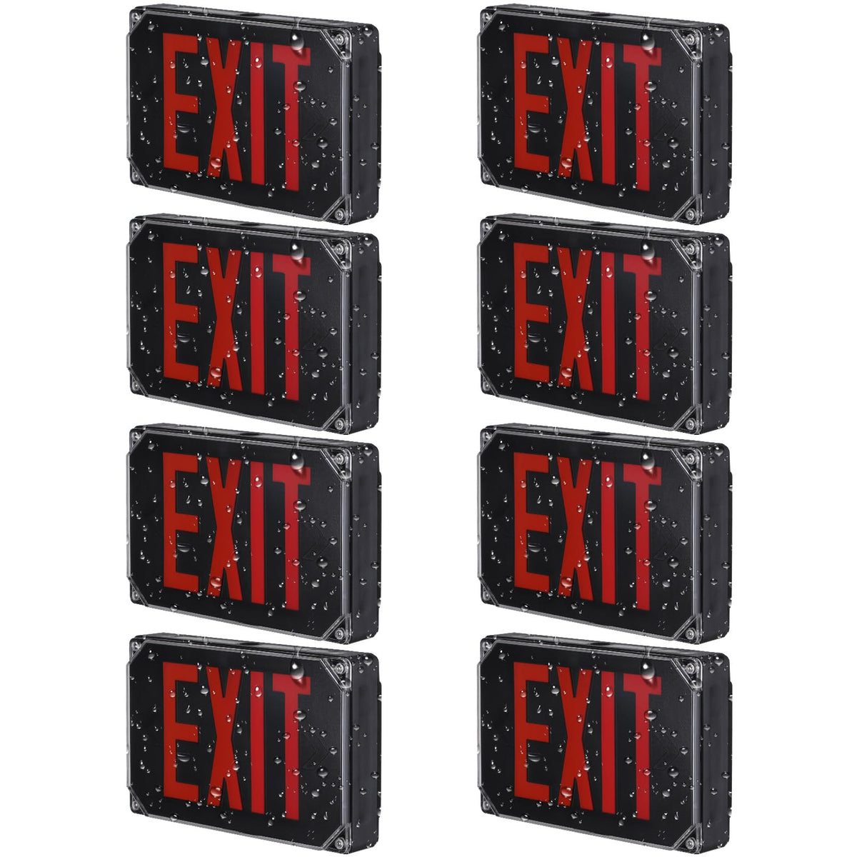 LEONLITE 8-Pack Wet Location LED Exit Sign with Battery Backup Black