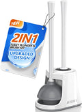 Toilet Plunger and Brush with Holder, Bowl Brush and Heavy Duty Toilet Plunger Set with Ventilated Holder, 2-in-1