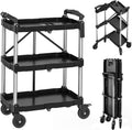 3-Tier Folding Utility Cart with Wheels (2 Brakes), 350lbs