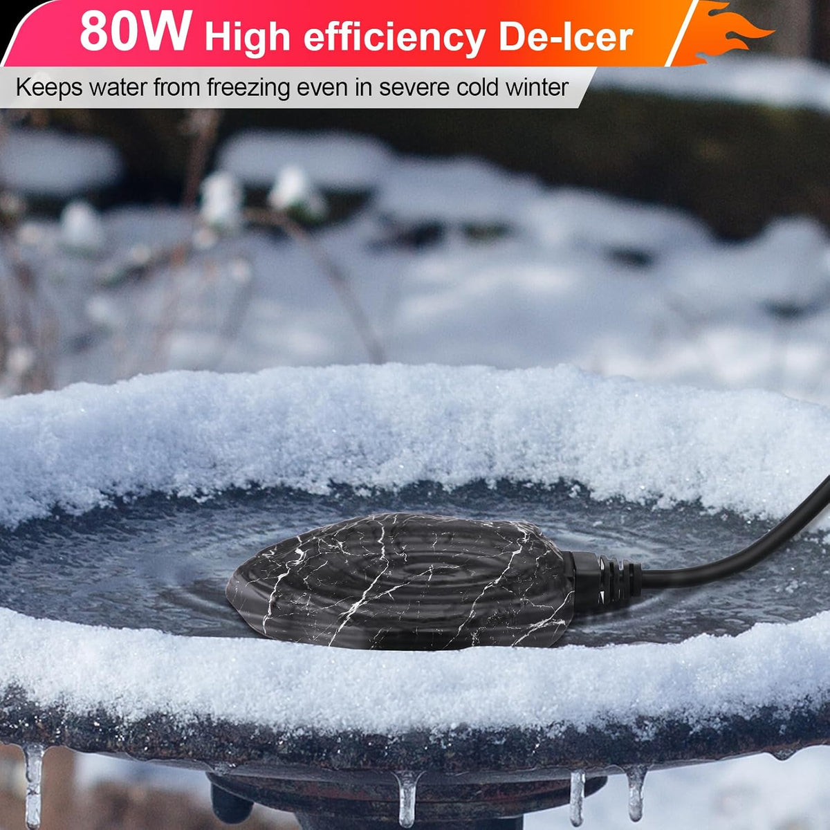 Bird Bath Deicer Heated Rock, 80W, Aluminum Base, 1 Pack, Black
