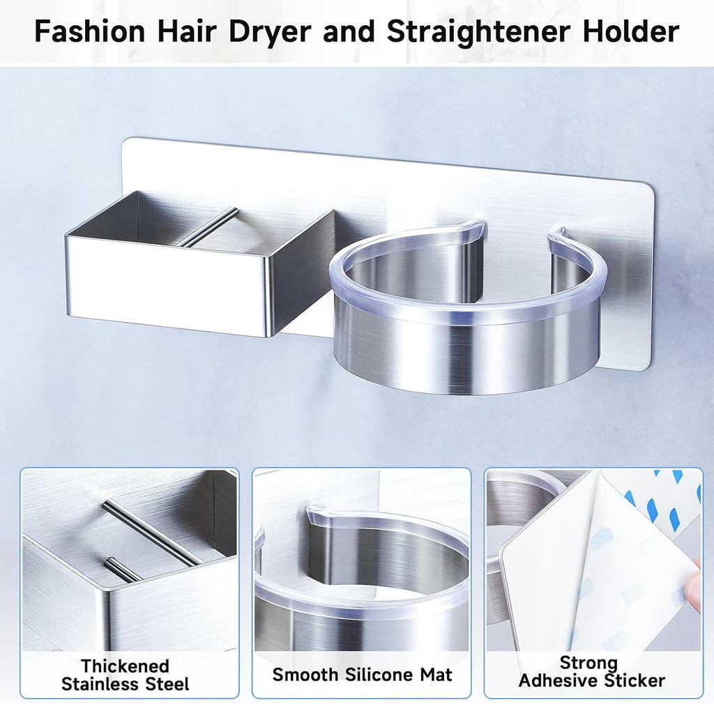 Hair Dryer Holder Wall Mounted, Hair Straightener Holder, Blow Dryer Holder Adhesive, Hair Tool Organizer for Flat