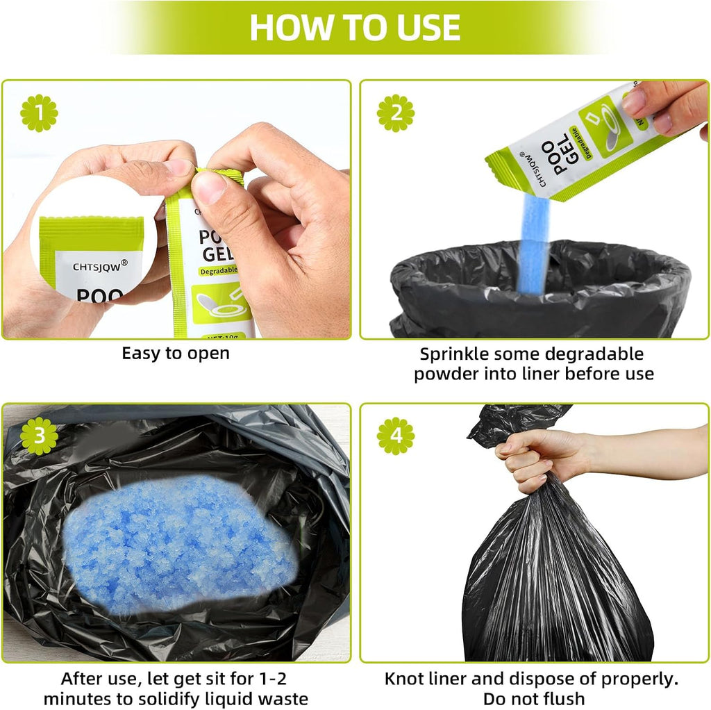 Portable Toilet Powder, Eco Absorbent Gel Liquid Waste Gelling and Deodorizing, Poo Urine Powder for Emergency Toilet