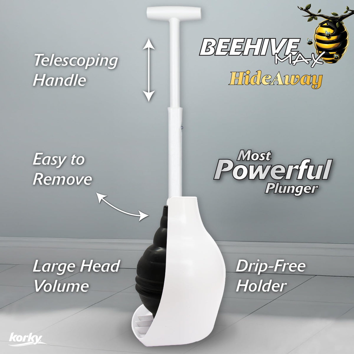 BeehiveMAX Hideaway Toilet Plunger & Holder in White - 97-5A