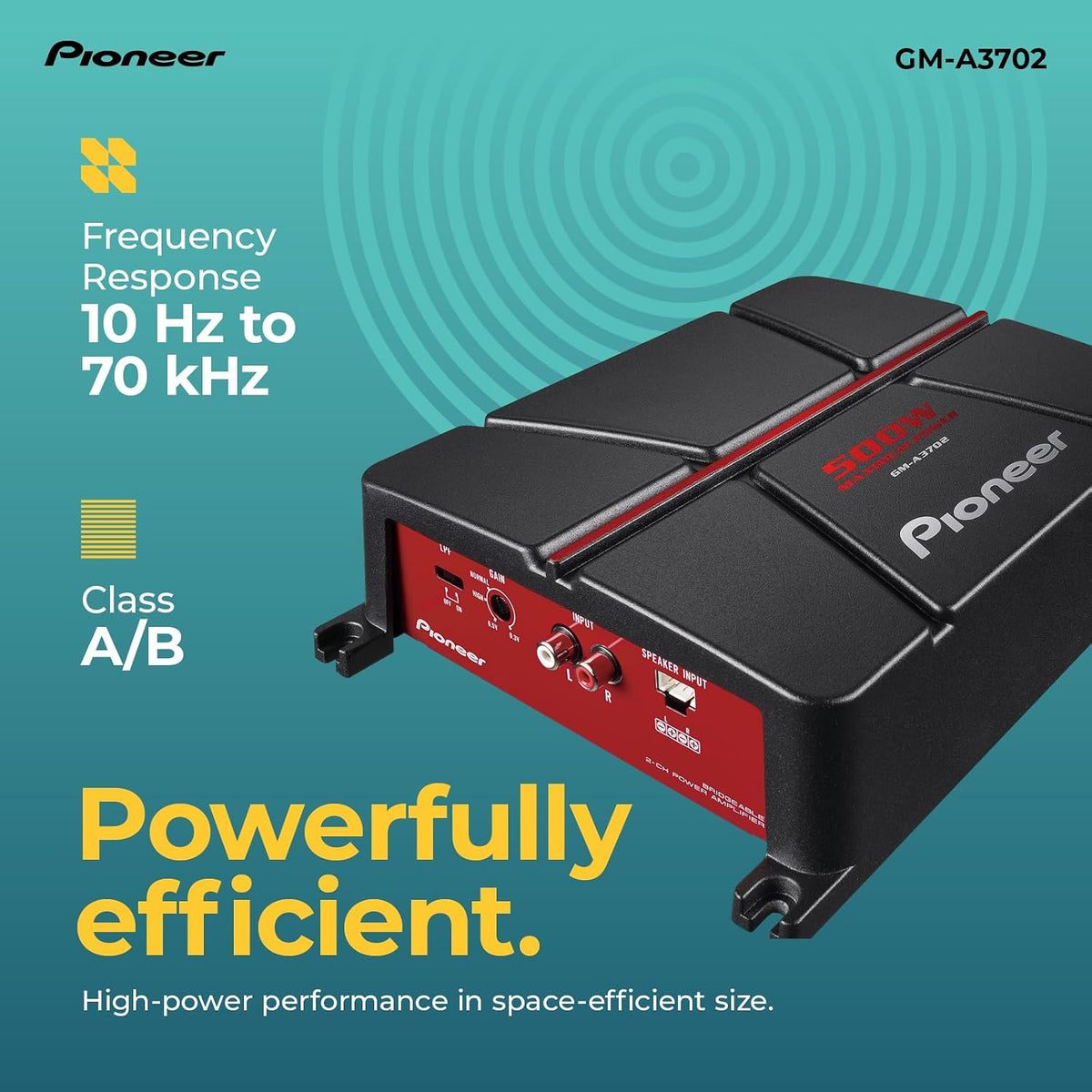 GM-A3702 500W Max Class AB Bridgeable 2-Channel Car Amplifier | Automatic Signal Sensing and Turn-On, Built-In