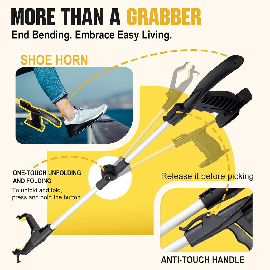 32" Grabber Reacher Tool, 2-Pack Foldable Reacher Grabber Pickup Tool with Shoe Horn, Trash Picker Upper Grabber with