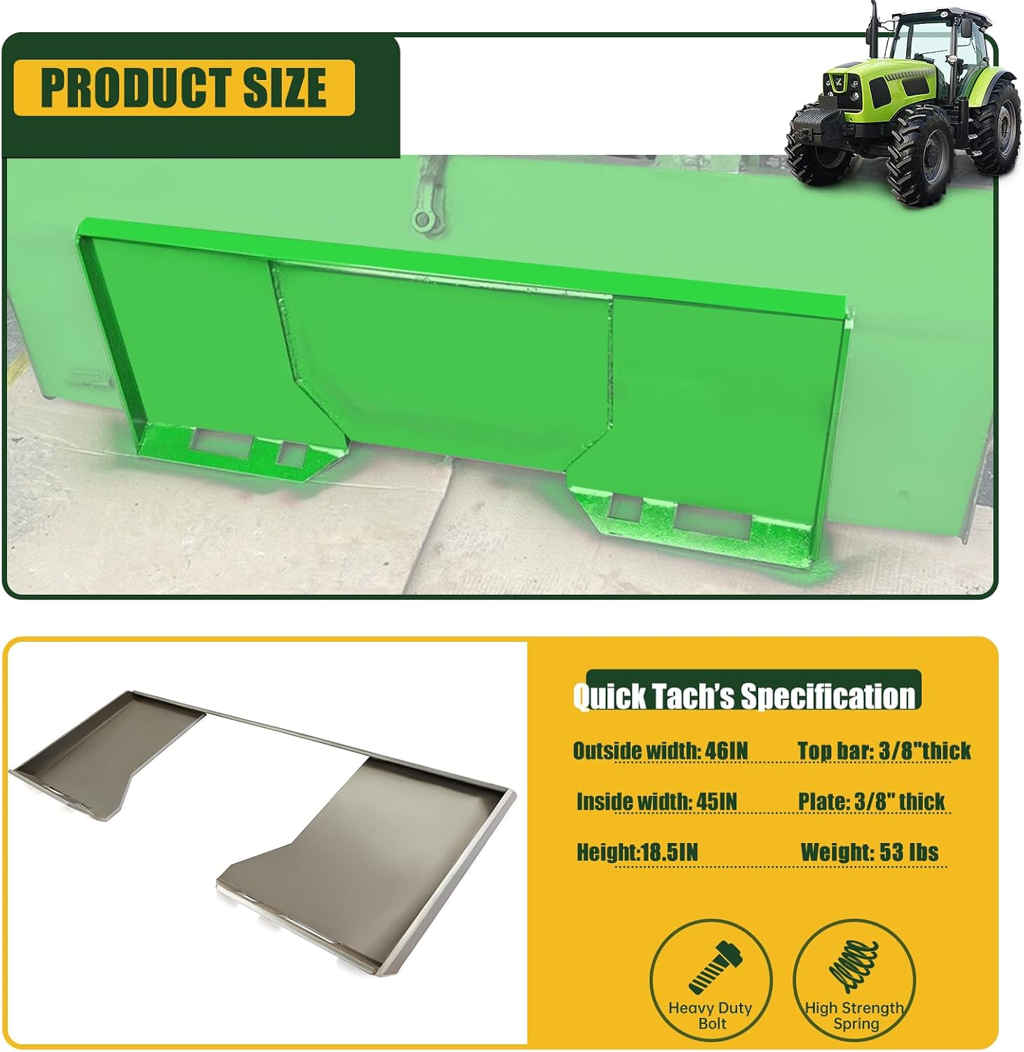 3/8" Thick Quick Tach Cut Out Mount Plate, Steel Skid Steer Quick Tach Attachment Adapter Plate Compatible with