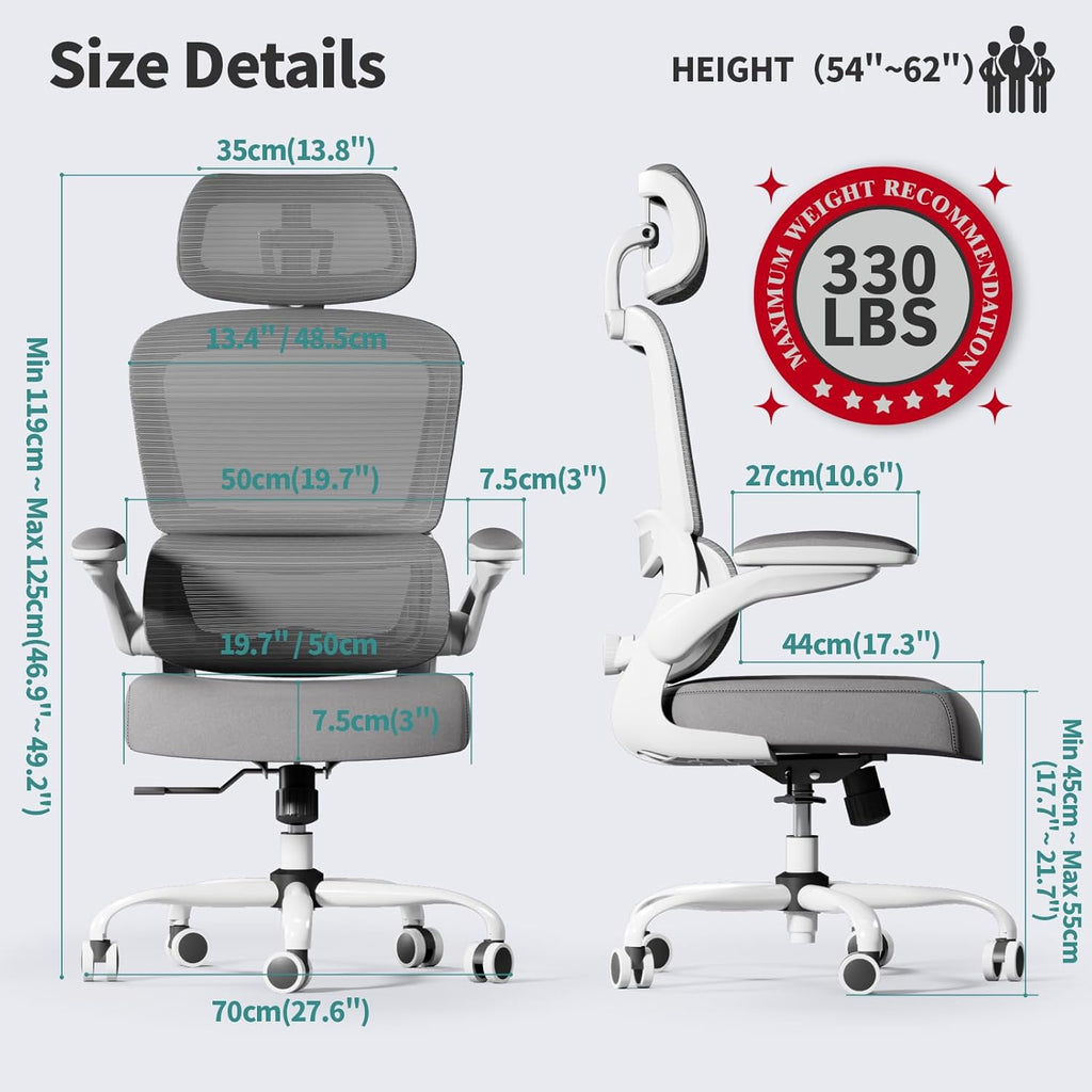 Office Chair Ergonomic Desk Chair, 330 LBS Home Mesh Office Desk Chairs with Wheels, Comfortable Gaming Chairs (White)