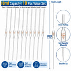 10 Pcs 10 ml Class a Volumetric Pipettes Borosilicate Glass