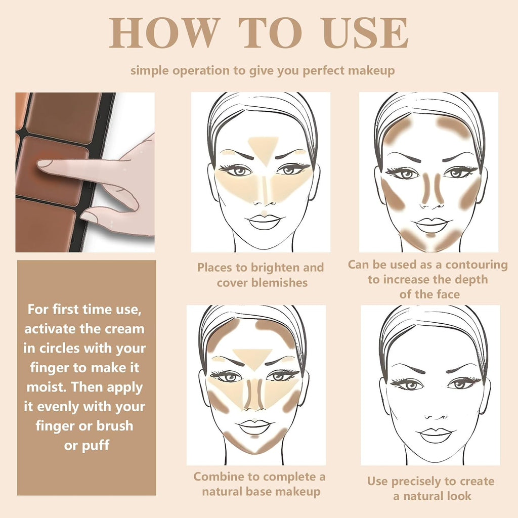 12 Colors Cream Concealer Foundation Palette, Long-Wearing Smudge Proof Blendable Full Coverage Cream Contour Blush