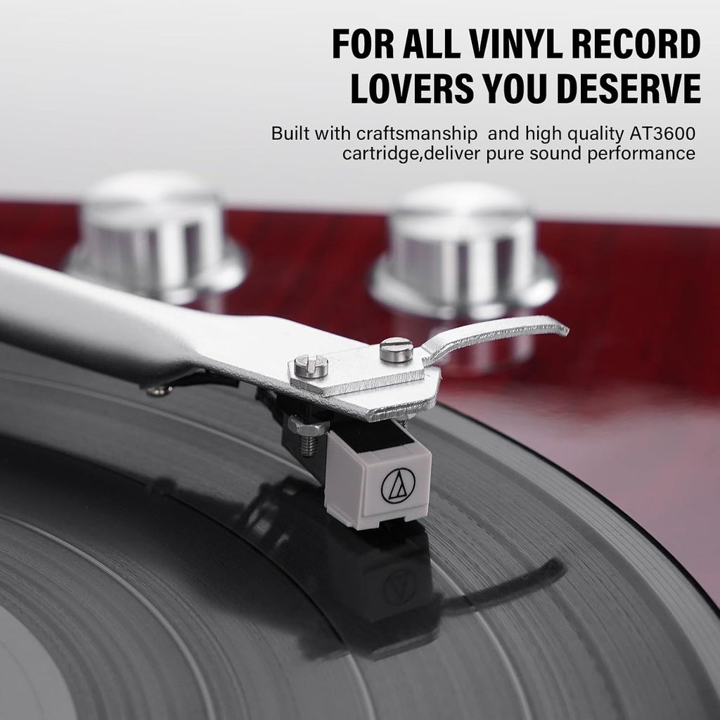 Belt Drive Turntable for Vinyl Record Player and Bluetooth Output(Red) | Built-in Phono Preamp,USB Digital