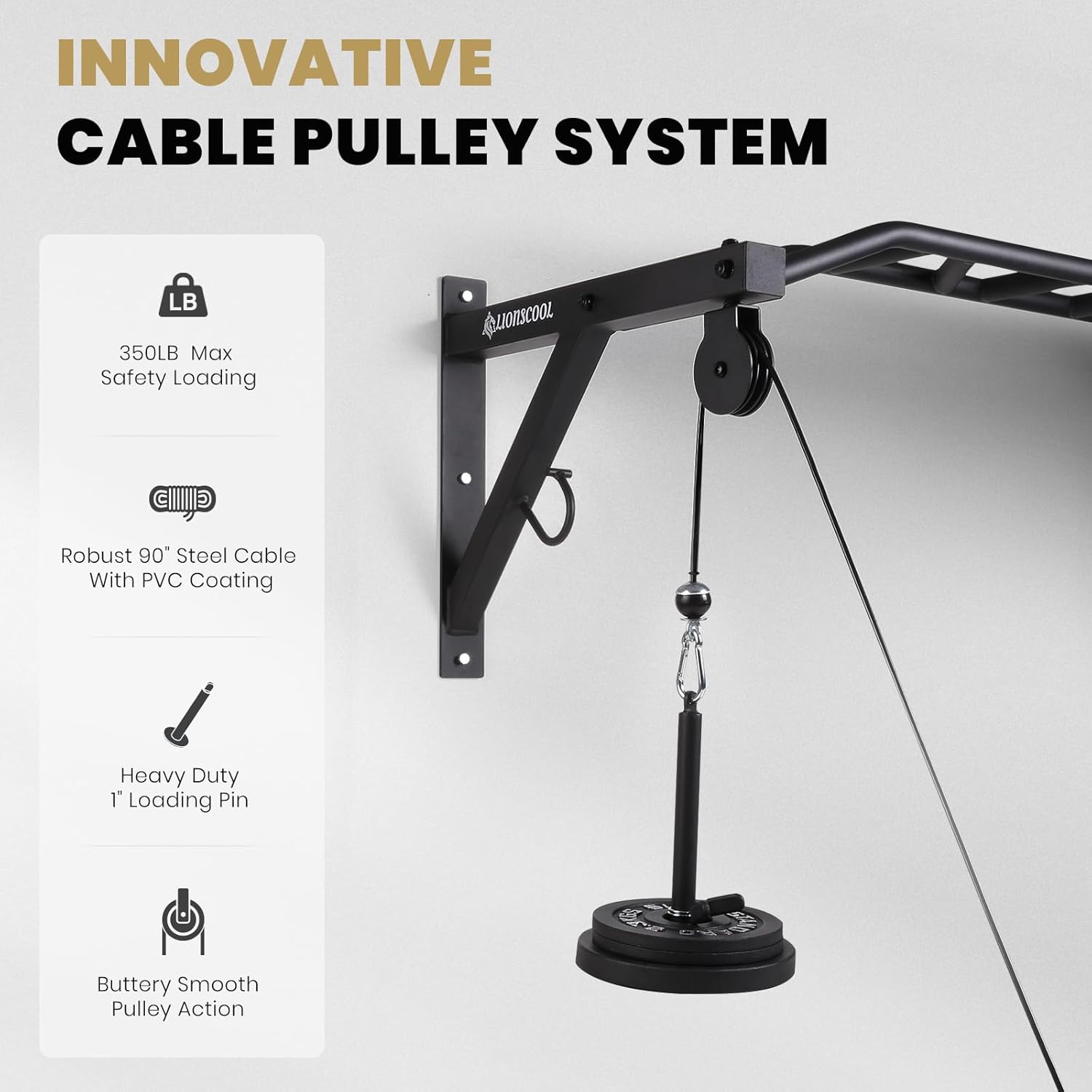 Multifunctional Wall Mounted Pull Up Bar with Pulley System, 48" and 16"/24" Multi-Grip Chin Up Bar, Cable Pulley