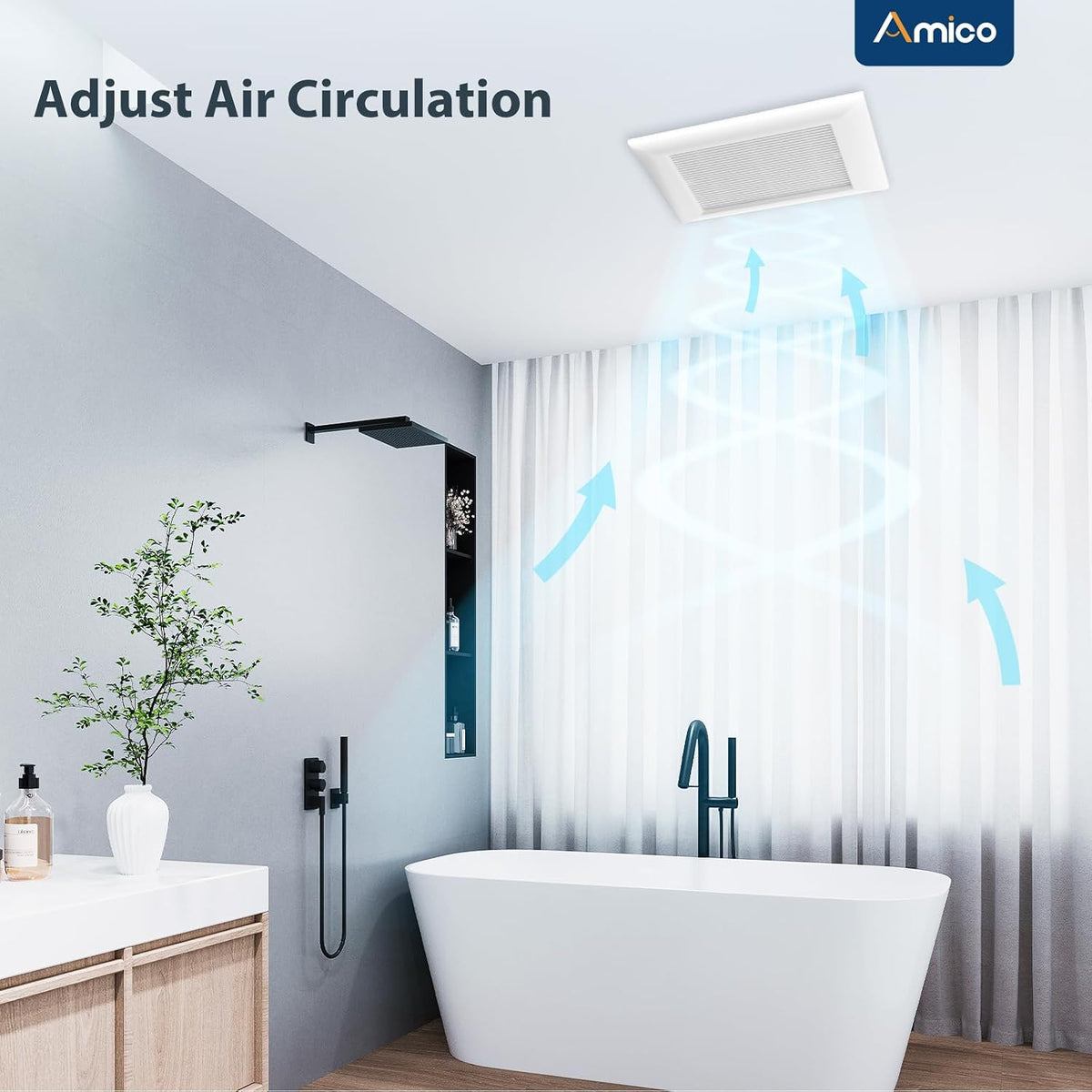 Amico Bathroom Exhaust Fan, 110 CFM, 1.0 Sones, Low Noise, ETL & FCC