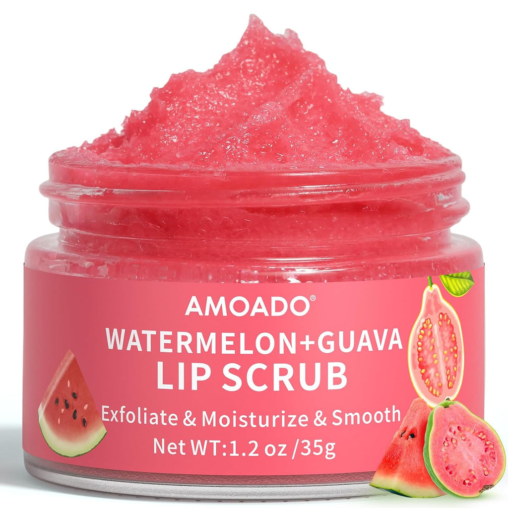 AMOADO Sugar Lip Scrub for Dark Lips – Exfoliating Lip Scrub for Smooth & Soft Lips with Watermelon & Guava, Lip