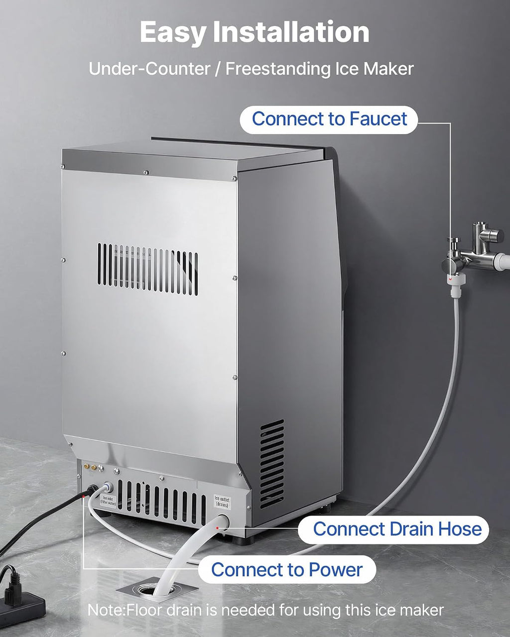 Commercial Ice Maker Machine, 80 lbs/24h with 6.8-13 lbs Storage Capacity, Countertop/Freestanding/Under Counter