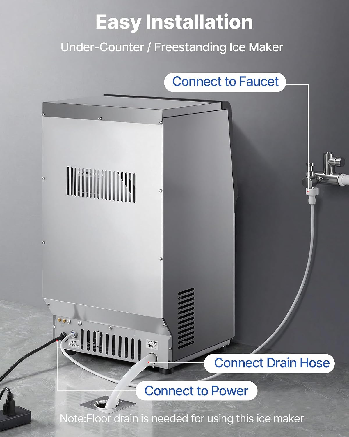 Commercial Ice Maker Machine, 80 lbs/24h with 6.8-13 lbs Storage Capacity, Countertop/Freestanding/Under Counter