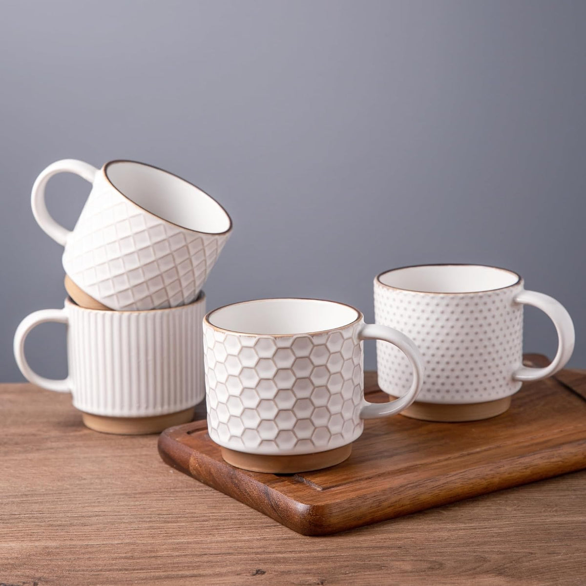 12 OZ Stackable Coffee Mugs Set of 4, Ceramic Coffee Cups Set