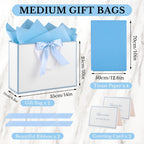 White Gift Bags with Handles, 14" Medium Gift Bag with Blue Edge