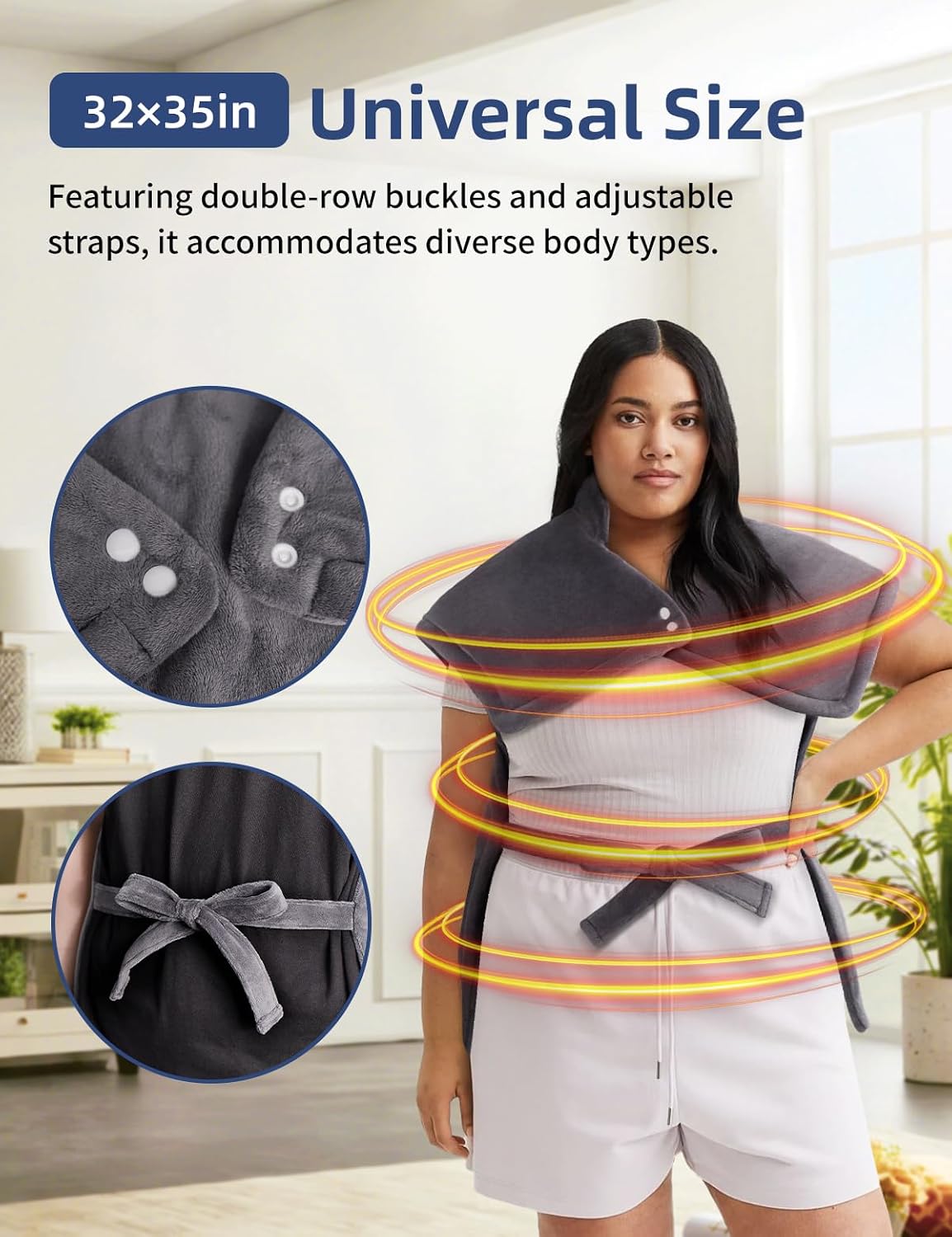 Heating Pad for Back & Shoulders. 6 Heat Levels & 4 Timers for Relief