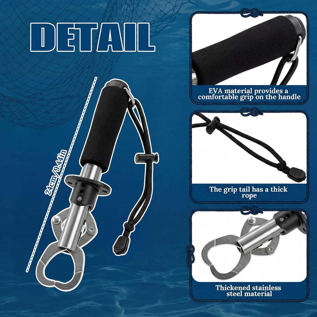 3 Pack Fish Lip Gripper with Scale 33lb Stainless Steel Fish Landing Tool with Non-Slip EVA Handle & Wrist Strap for