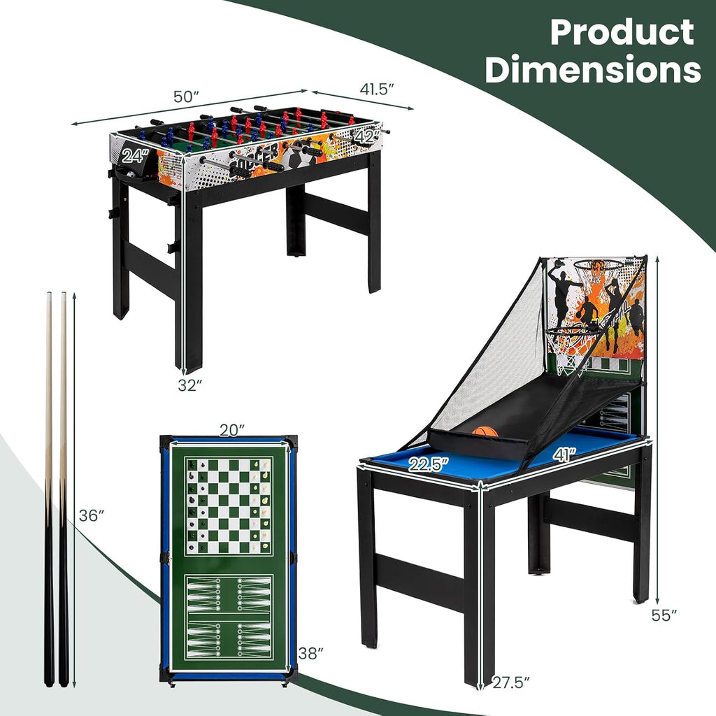 Multi Game Table 48", 14 in 1 Combo Game Table w/Basketball, Billiards, Foosball, Ping Pong, Hockey, Shuffleboard