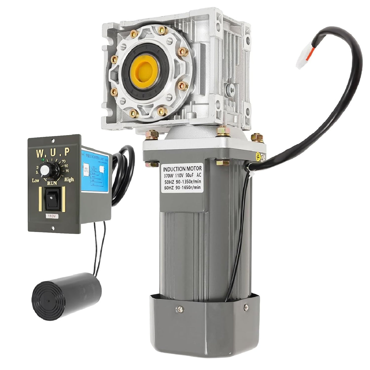 Worm Gear Reducer Motor with Speed Controller 1:50 Reduction, AC 110V 370W Reduction Ratio Gear Motor, Adjustable Variable Speed High Torque Reducer Motor 27 RPM