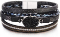 Boho Leather Wrap Bracelet Stackable Chunky Crystal Cuff Bracelets Western Jewelry Summer Beach Outfits for Women