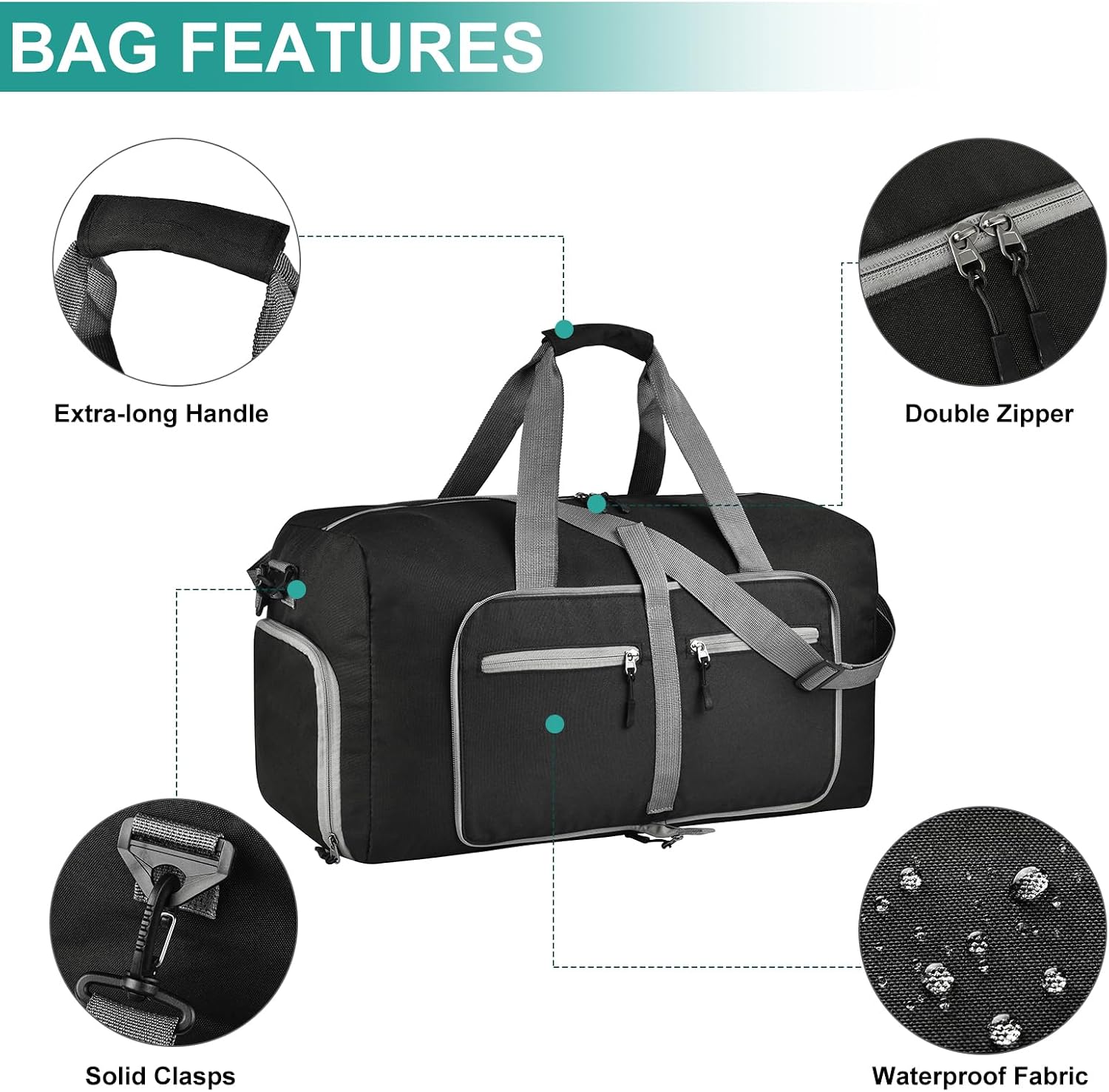 40L Travel Duffle Bag for Men Women - Foldable Duffel Bag with Shoes Compartment - Overnight Bags Waterproof & Tear