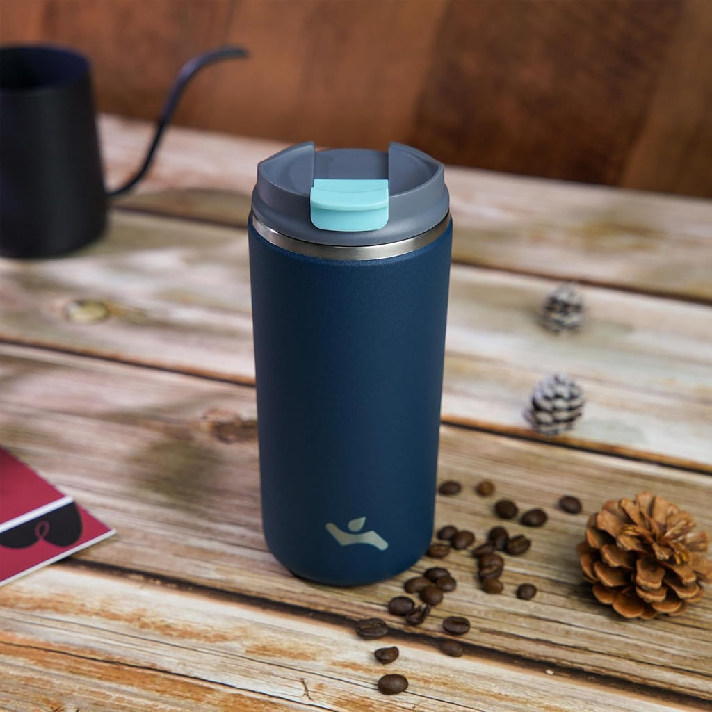 16oz Travel Coffee Mug with Lid, Insulated Stainless Tumbler | Navy Blue; BPA-free, leak-proof travel mug for hot
