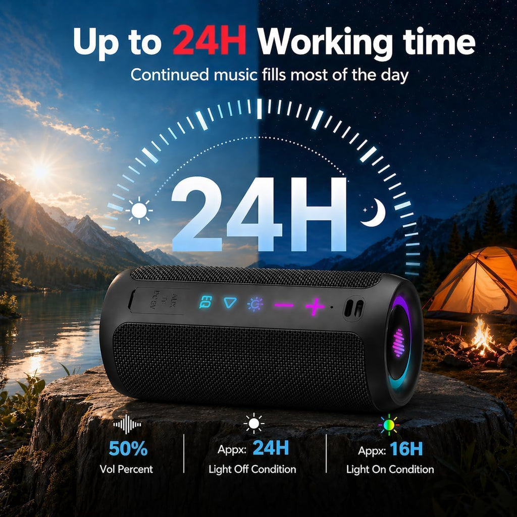 Portable Bluetooth Speaker, Powerful Sound Wireless Speaker: Boost Bass, Bluetooth 5.4, 24H Playtime, 8 RGB Modes