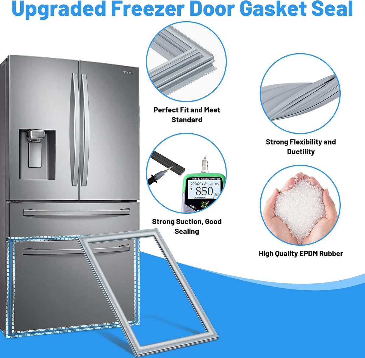 Upgraded DA97-12522S Freezer Door Gasket Compatible with Samsung Refrigerator Freezer Door Gasket Seal 21.5"x34.4" DA97-22753A Refrigerator French Door Gasket Freezer Seal Gray RF28HMEDBSR/AA Gasket