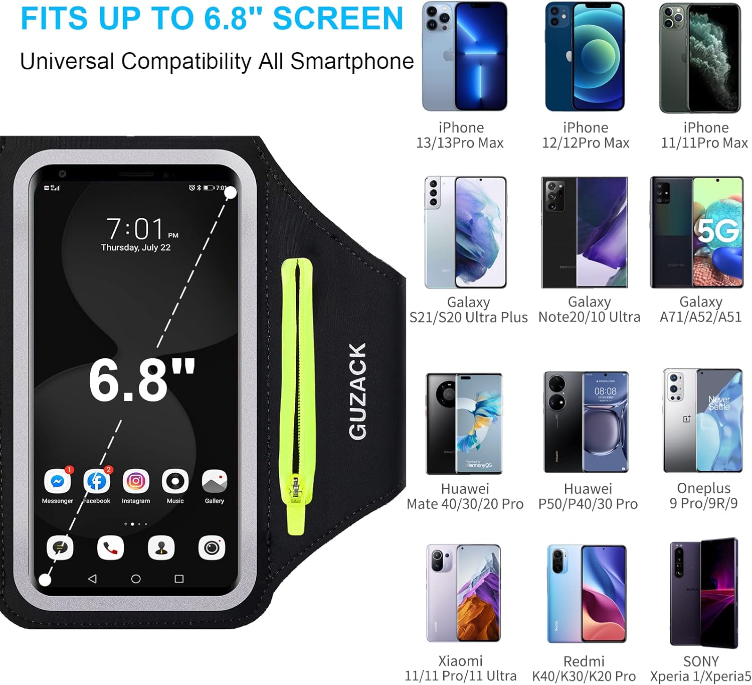 Running Armband for iPhone 17 16 15 14 13 12 Pro Max/Plus/XR/XS, Galaxy S25/S24/S23/S22, with Card Slot & Key
