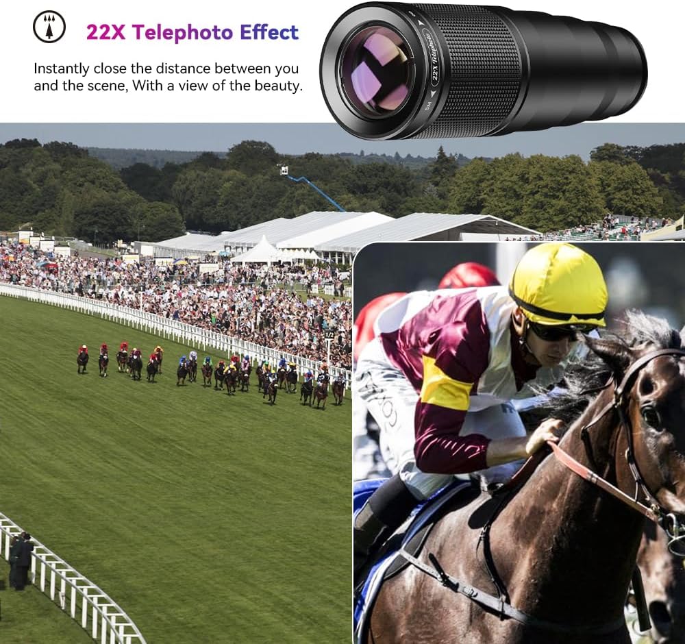 6 in 1 Phone Lens Kit - 22x Telephoto Lens, 205° Fisheye Lens, 120° Wide Angle Lens & 25X Macro Lens(Screwed