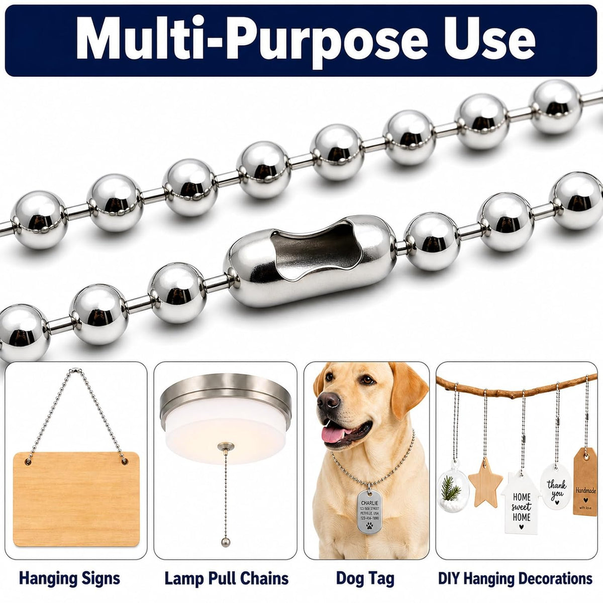 120ft #10 Ball Chain for Roller Shades, 4.5mm with 30 Connectors