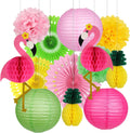 Flamingo Party Supplies, Hawaiian Party Decorations Flamingo and Pineapple Honeycomb Ball Paper Lanterns Paper Fans