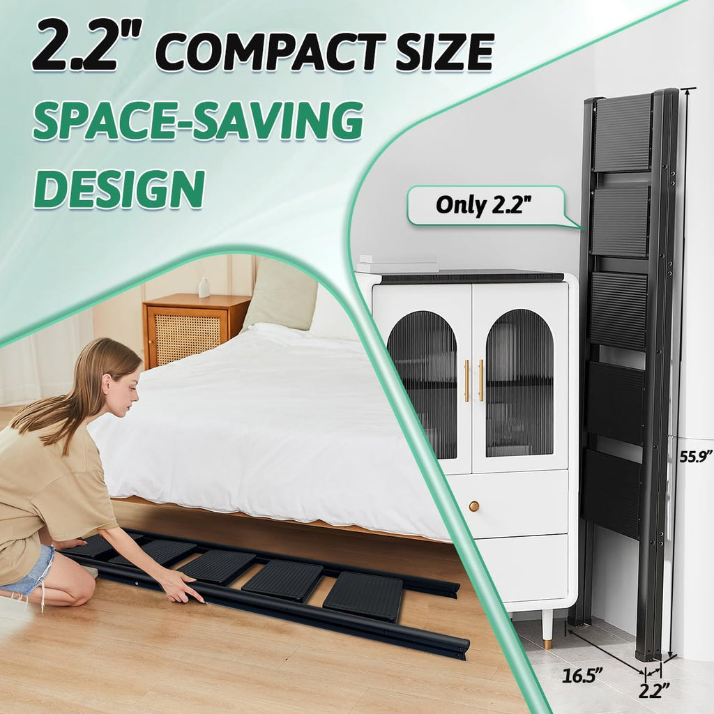 5-Step Folding Ladder for Home Use, Heavy-Duty Step Ladder with Anti-Slip Wide Steps, Portable Foldable Ladder, 330
