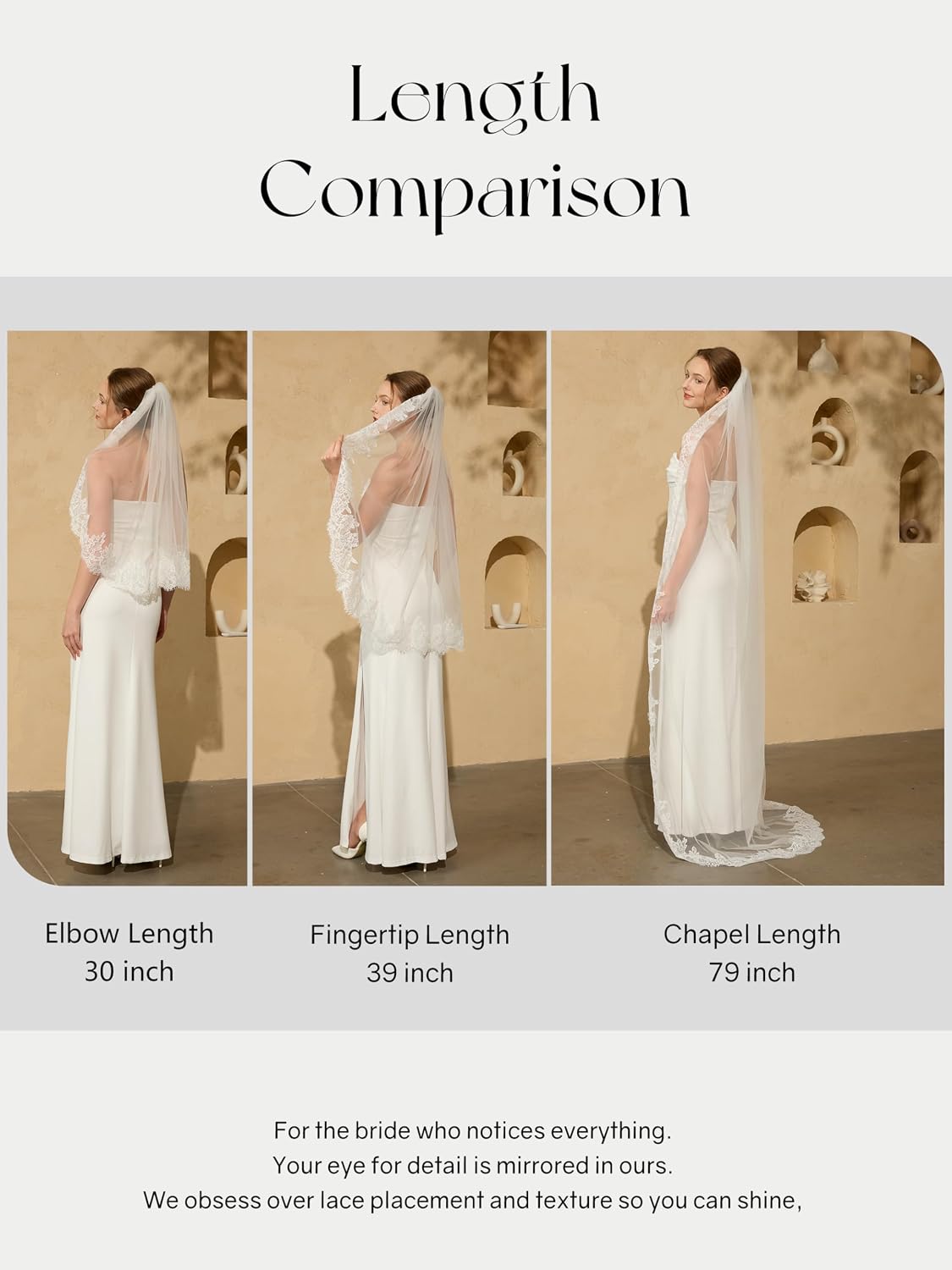 1 Tier Lace Wedding Veil Metal Comb for Brides Ivory & White