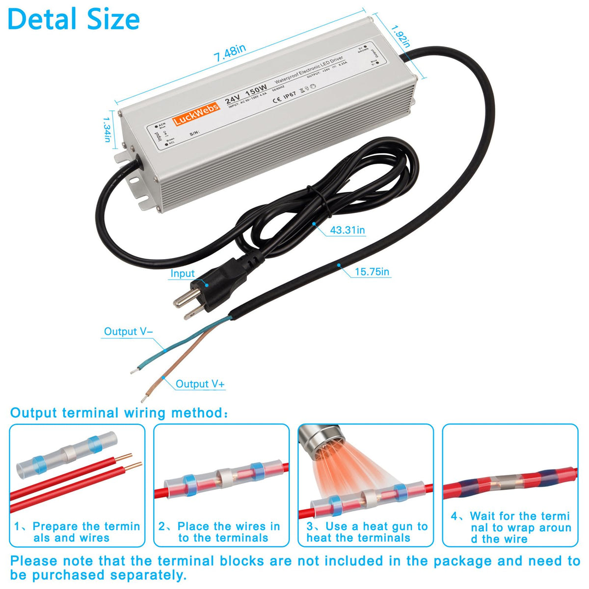 LED Driver 24V 150W Waterproof Power Supply IP67 DC Transformer