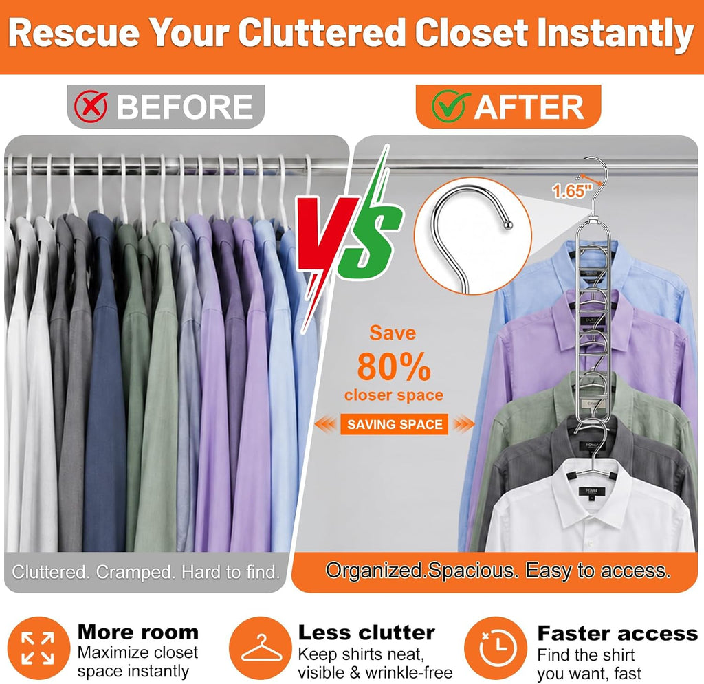 36-Hole Heavy Duty Space Saving Hangers for Closet Organizers and Storage | 4 Pack Cascading Hanger for