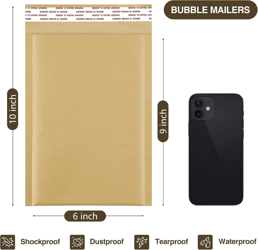 Natural Kraft Bubble Mailers 6x10 Inch 25 Pack Usable Size 6x9 Brown Padded Envelopes #0 Small Business Mailing