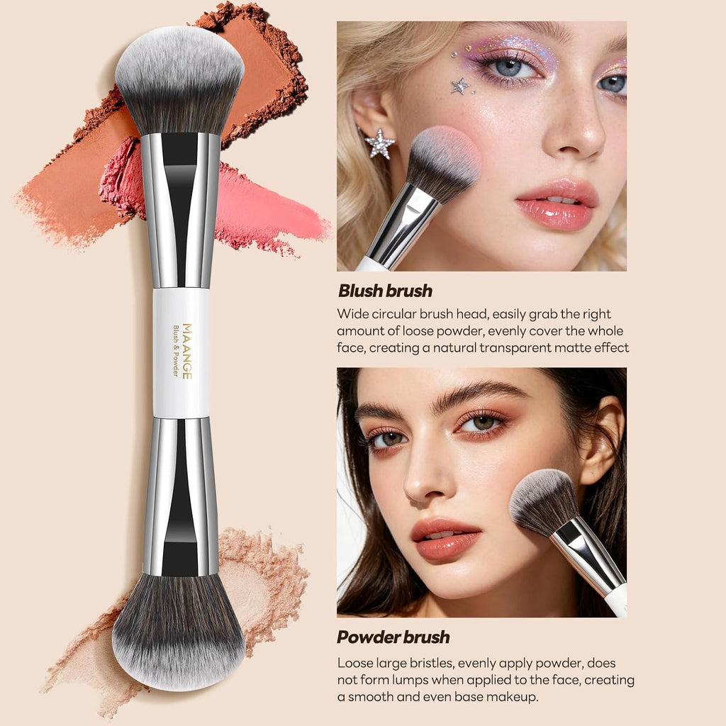 16pcs Double Ended Makeup Brush Set with Travel Case, Silver